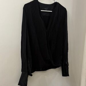 Rag & Bone Black Draped Blouse - women’s medium - sheer sleeve - silk blend